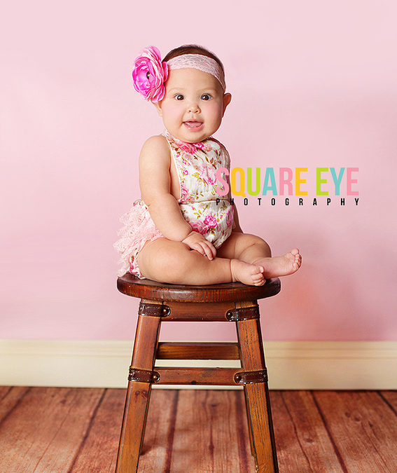 Adorable six month baby girl photo shoot so many cute new props Square Eye Photography