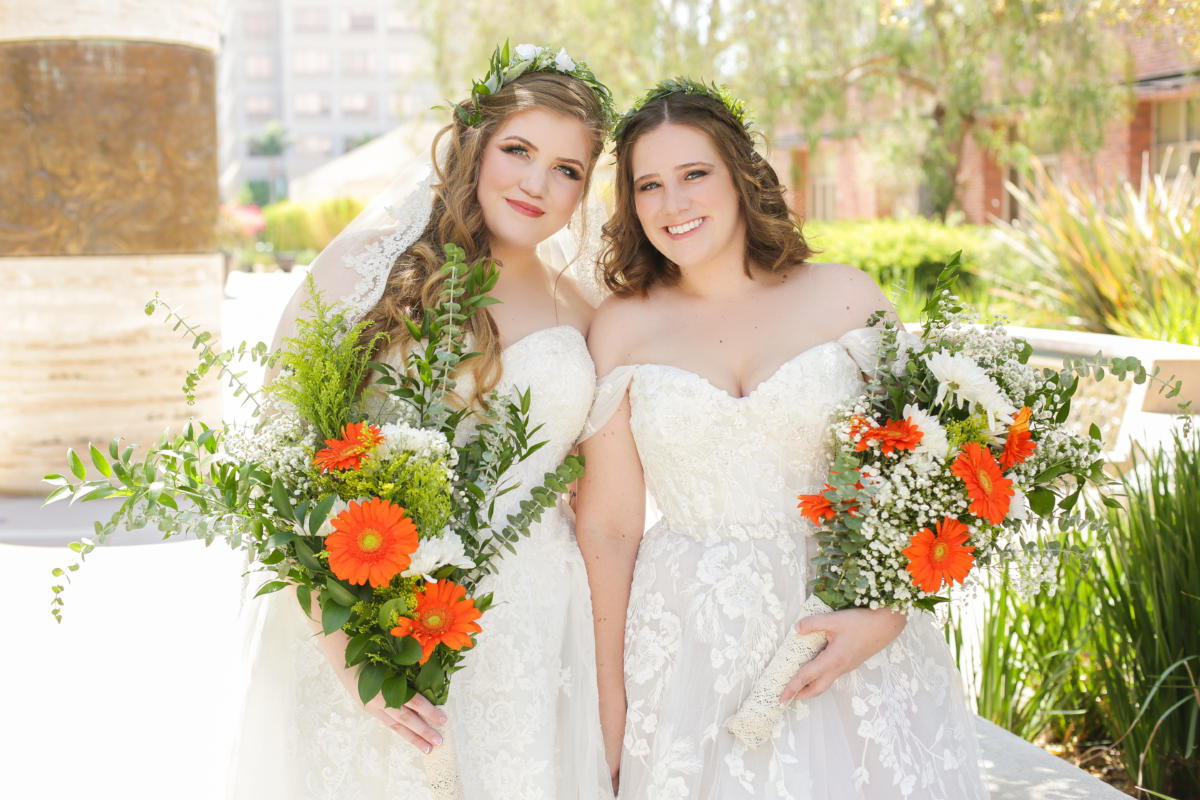 using a bridal bouquet to hide your width