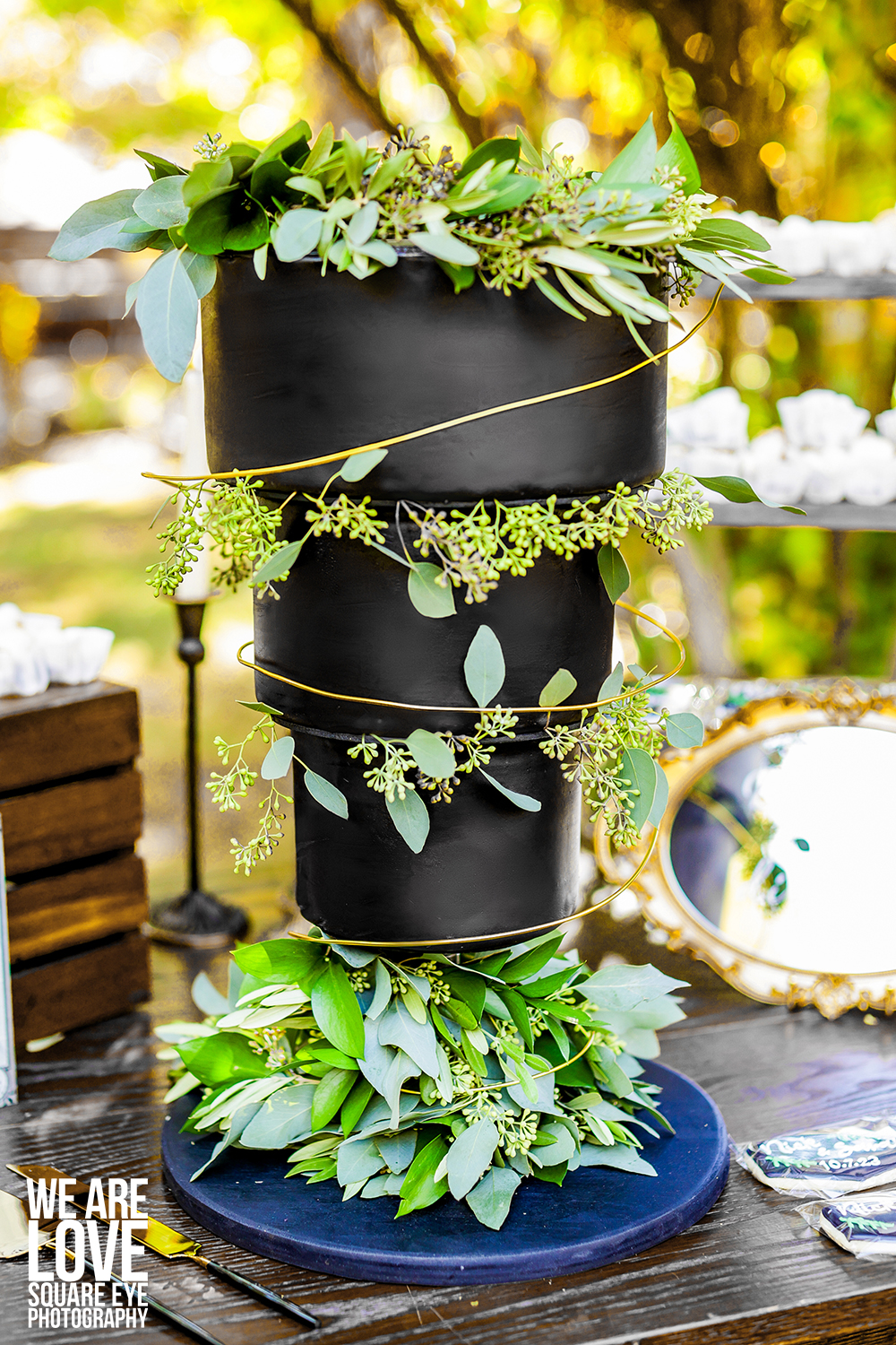 black upside down wedding cake